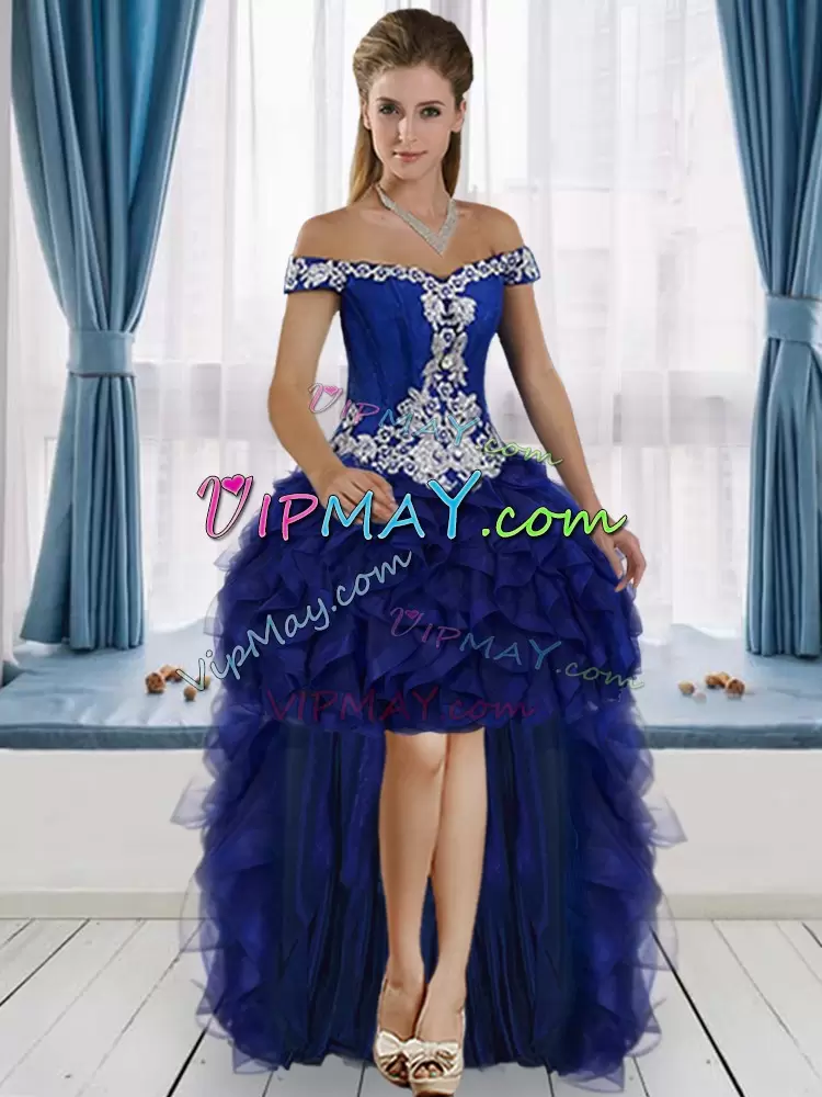 Sleeveless Off The Shoulder Lace Up Floor Length Beading and Ruffles Sweet 16 Dresses Off The Shoulder