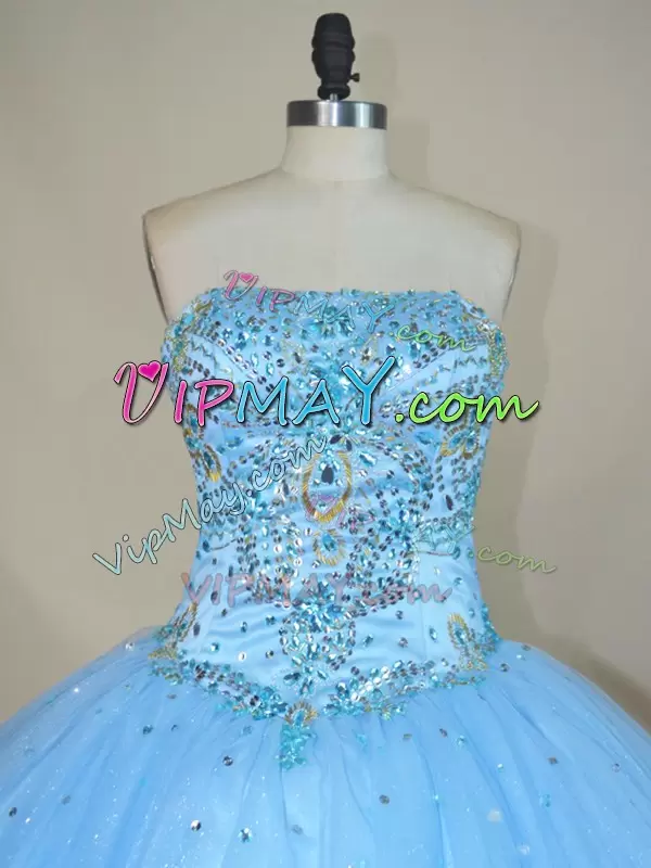 Sleeveless Strapless Lace Up Floor Length Beading Quinceanera Dresses Strapless