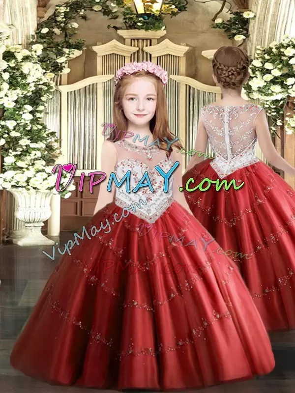 Admirable Ball Gowns 15 Quinceanera Dress Wine Red Scoop Tulle Sleeveless Floor Length Lace Up