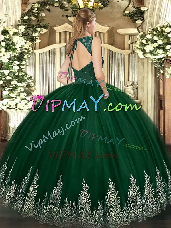 Modest Floor Length Ball Gowns Sleeveless Dark Green Quinceanera Dress Zipper