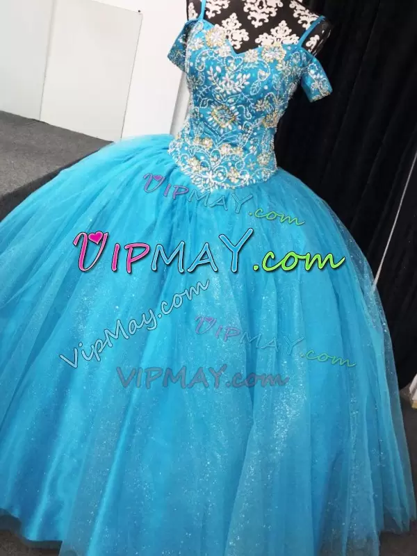 Tulle Sleeveless Floor Length 15 Quinceanera Dress and Beading