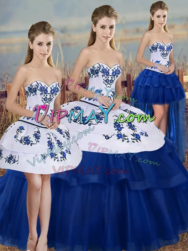 Embroidery and Bowknot Quinceanera Dress Royal Blue Lace Up Sleeveless Floor Length