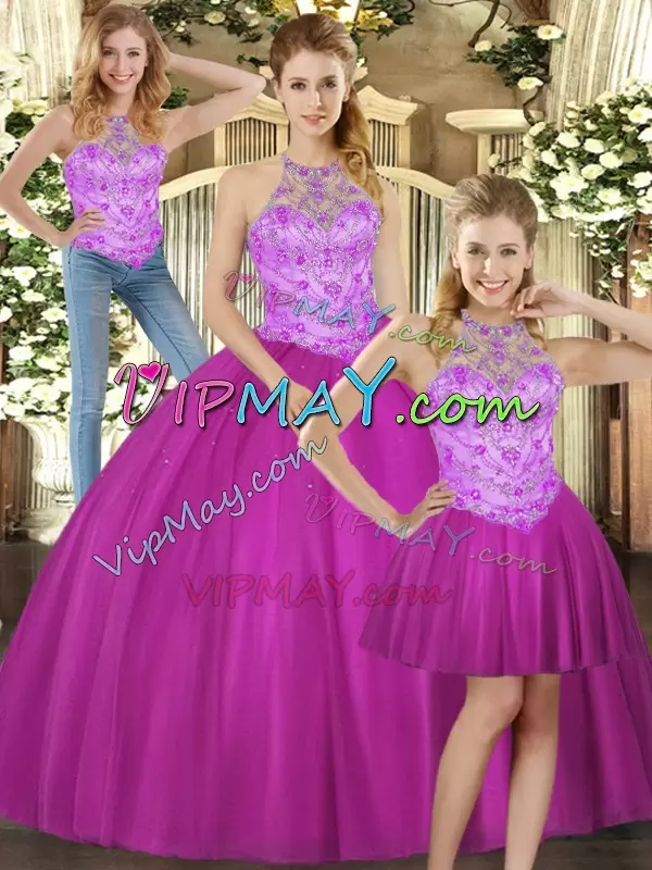 New Arrival Floor Length Ball Gowns Sleeveless Fuchsia Sweet 16 Quinceanera Dress Lace Up