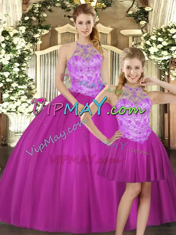 New Arrival Floor Length Ball Gowns Sleeveless Fuchsia Sweet 16 Quinceanera Dress Lace Up