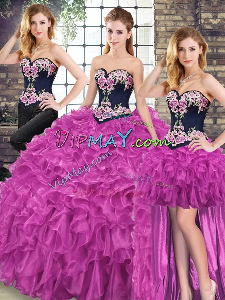 black and fuchsia quinceanera dress,quinceanera dress with detachable skirt,detachable quinceaneraes dress,embroidery sweet 16 dress,sweet 16 dress with embroidery,floral embroidered quinceanera dress,quinceanera dress with embroidery,ruffled skirt quinceanera dress,ruffled quinceanera dress,formal dress from china,wholesale quinceanera dress from china,