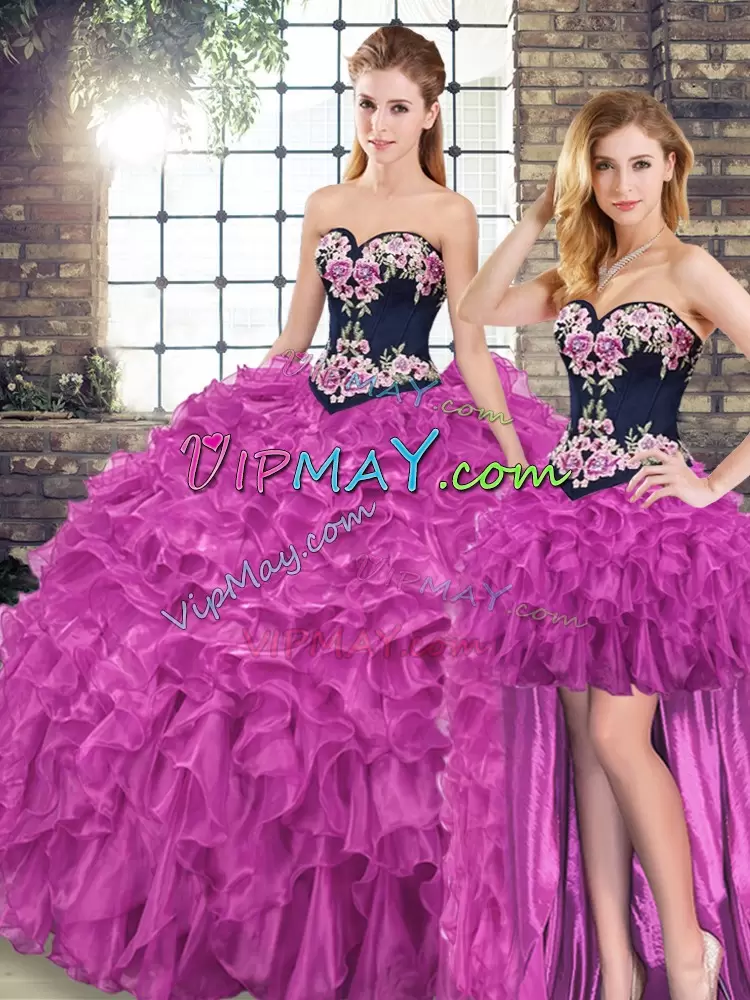 black and fuchsia quinceanera dress,quinceanera dress with detachable skirt,detachable quinceaneraes dress,embroidery sweet 16 dress,sweet 16 dress with embroidery,floral embroidered quinceanera dress,quinceanera dress with embroidery,ruffled skirt quinceanera dress,ruffled quinceanera dress,formal dress from china,wholesale quinceanera dress from china,