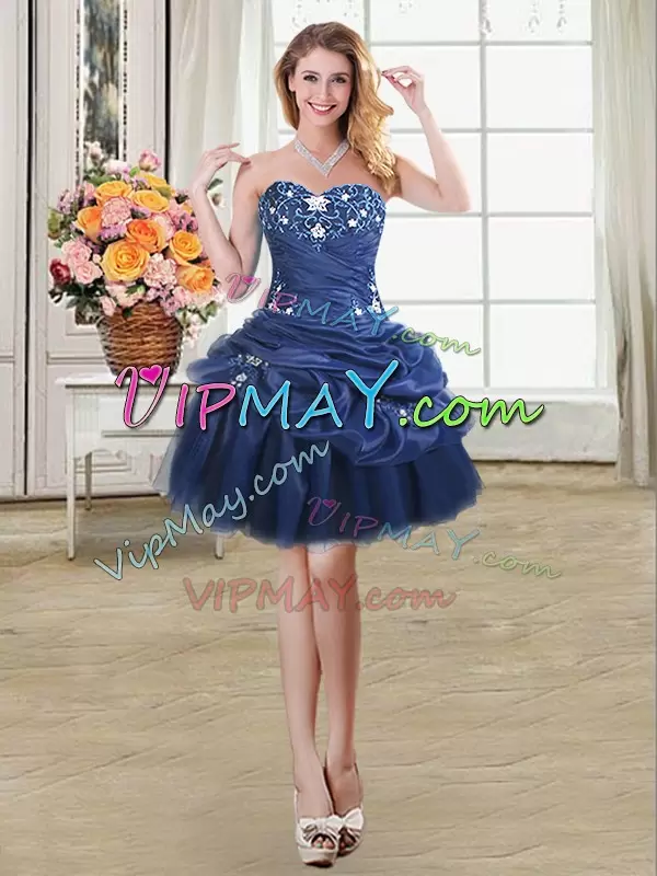 Charming Sweetheart Sleeveless Quince Ball Gowns Floor Length Appliques Navy Blue Organza