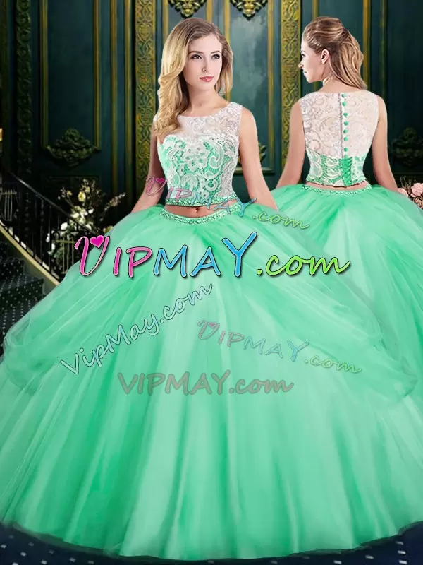 Scoop Sleeveless Tulle Quinceanera Gowns Lace and Pick Ups Zipper