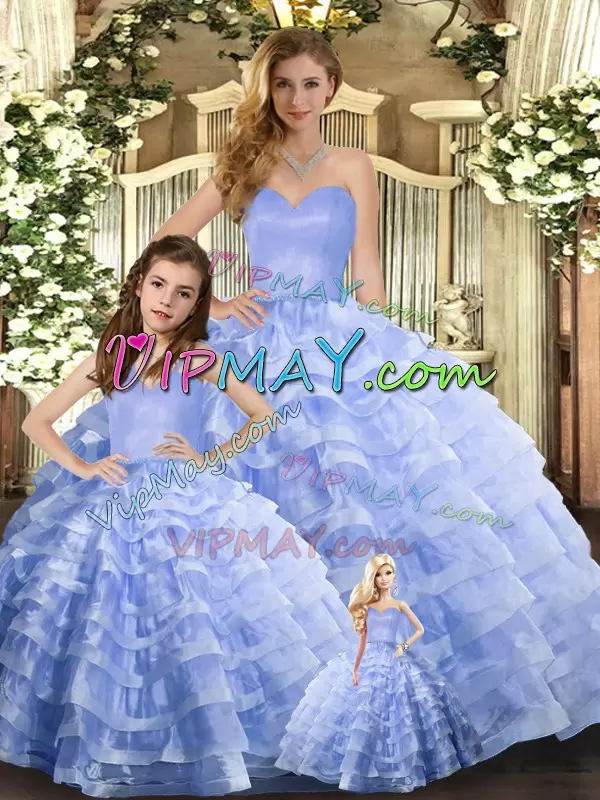 Lavender Sweetheart Neckline Ruffled Layers 15 Quinceanera Dress Sleeveless Lace Up