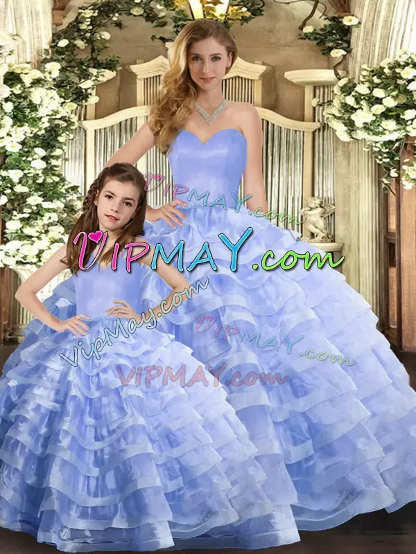 Lavender Sweetheart Neckline Ruffled Layers 15 Quinceanera Dress Sleeveless Lace Up