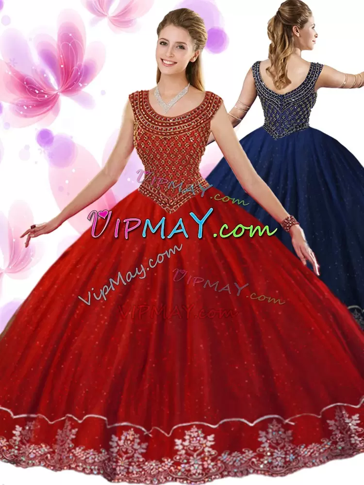 Floor Length Ball Gowns Sleeveless Wine Red Quinceanera Gown Zipper