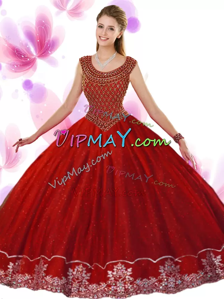 Floor Length Ball Gowns Sleeveless Wine Red Quinceanera Gown Zipper