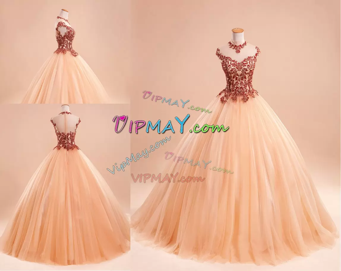 Glamorous Sleeveless Floor Length Zipper Sweet 16 Quinceanera Dress in Pink with Appliques