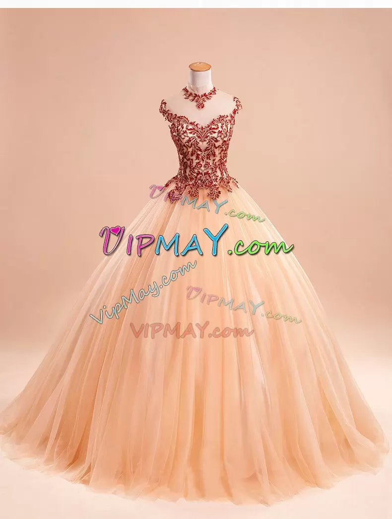 Glamorous Sleeveless Floor Length Zipper Sweet 16 Quinceanera Dress in Pink with Appliques