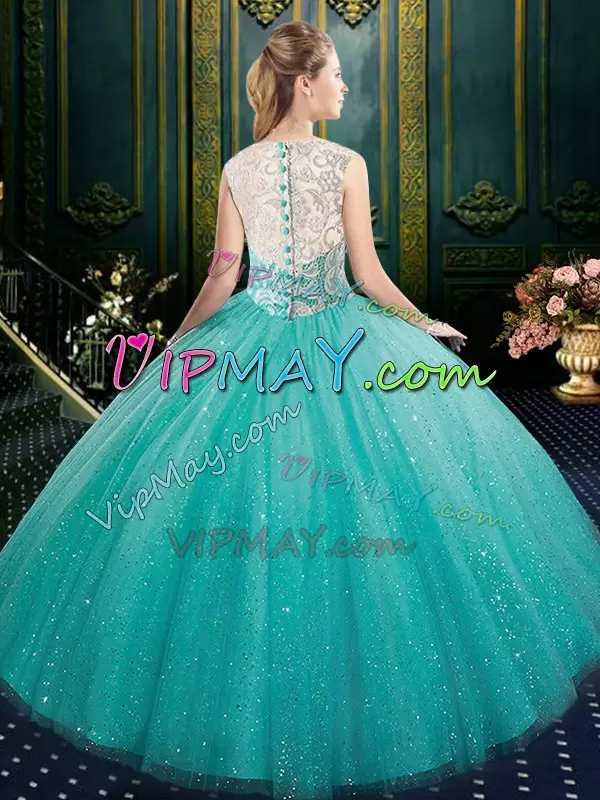 Beatiful Aqua and Ivory Lace Quinceanera Dress Zipper Back with Buttons