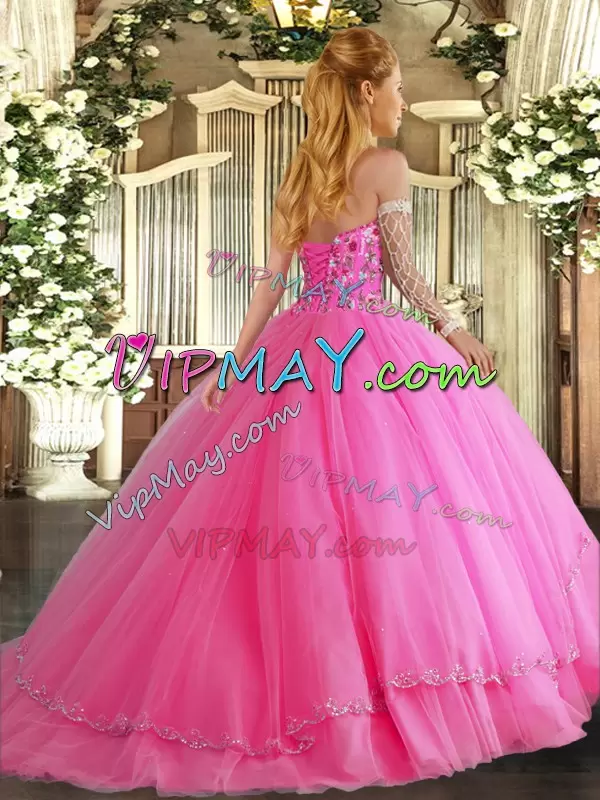 New Style Blue Sleeveless Tulle Brush Train Lace Up Vestidos de Quinceanera for Military Ball and Sweet 16 and Quinceanera