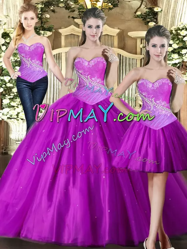 Fashionable Fuchsia Sweetheart Lace Up Beading Quinceanera Dresses Sleeveless