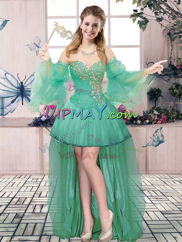 Delicate Turquoise Tulle Lace Up Sweetheart Sleeveless Floor Length Quinceanera Gowns Beading