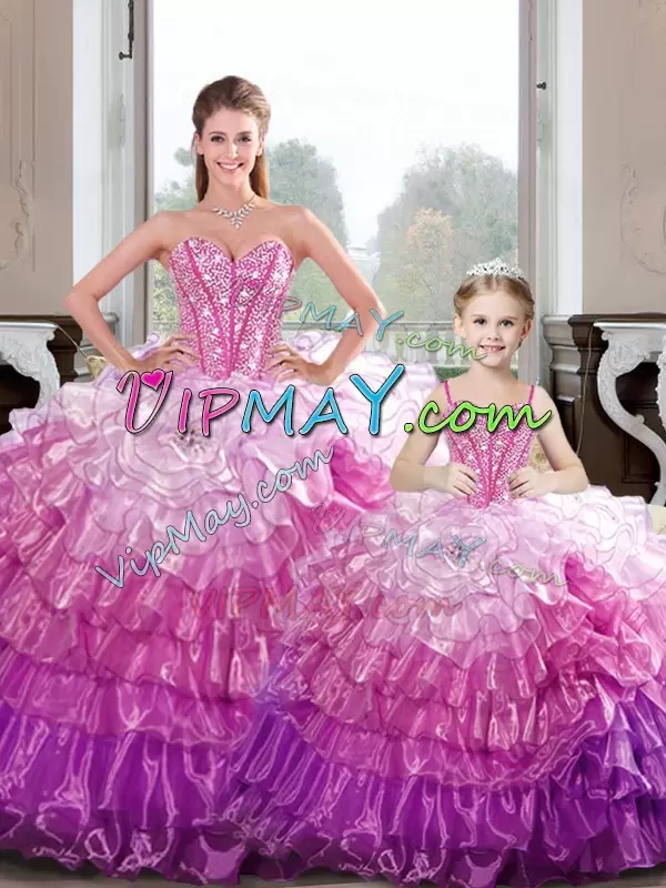 Sweetheart Sleeveless Organza Sweet 16 Quinceanera Dress Beading and Ruffles Lace Up