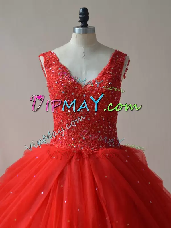 Superior Sleeveless V-neck Zipper Floor Length Beading 15 Quinceanera Dress V-neck