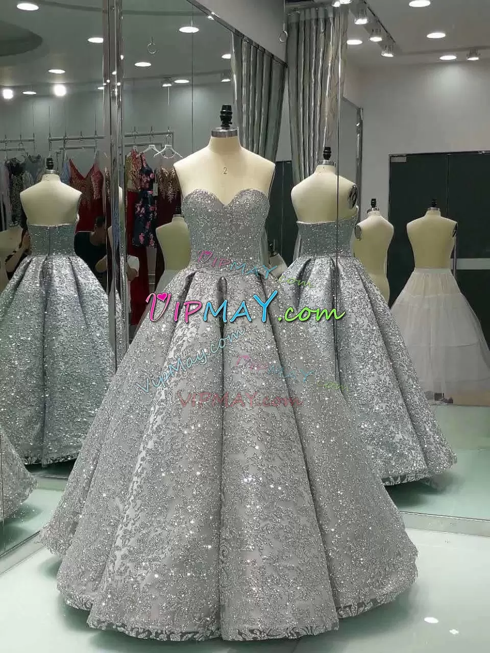 Floor Length Grey Sweet 16 Dress Satin Sleeveless Beading