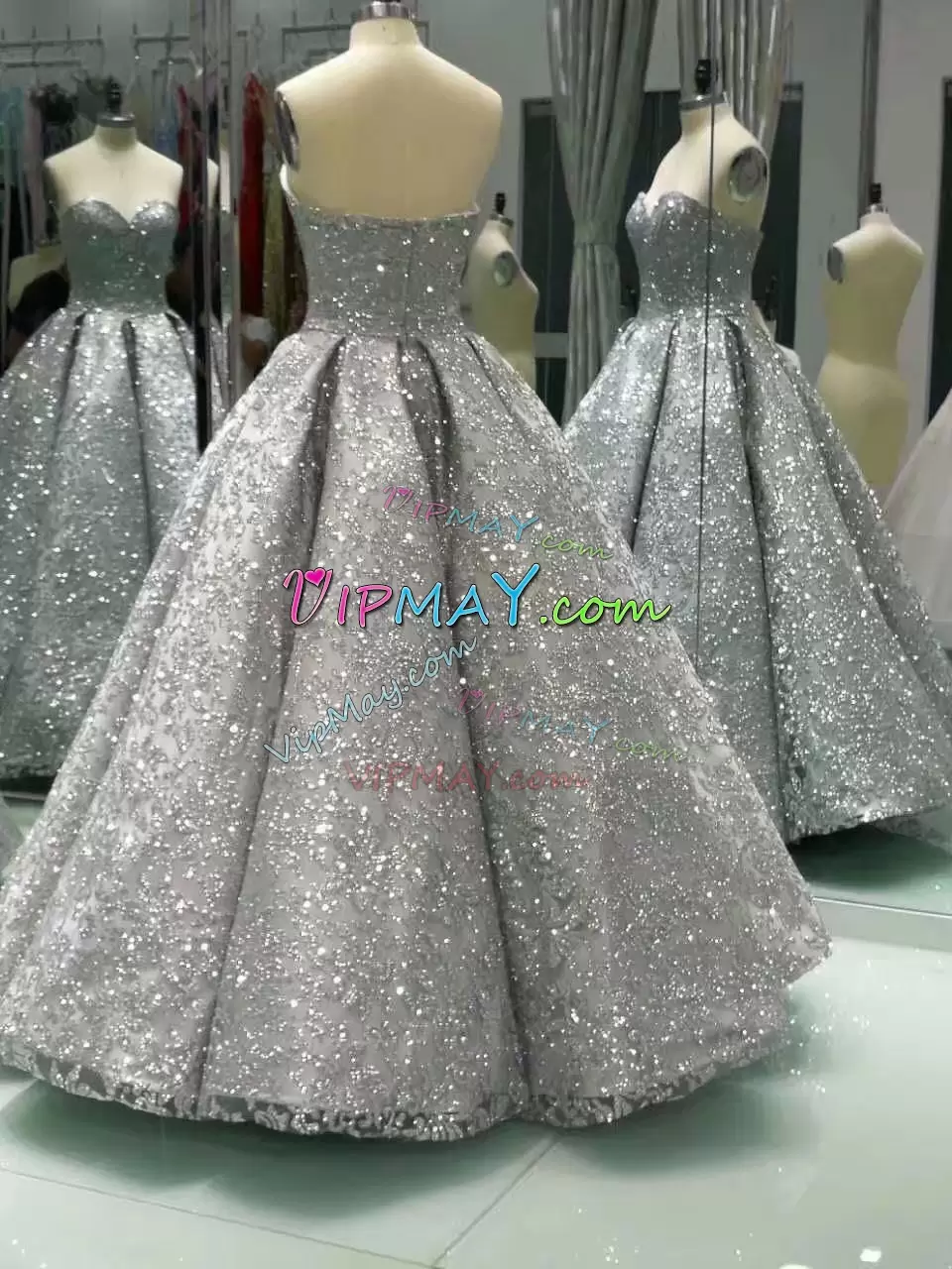 Floor Length Grey Sweet 16 Dress Satin Sleeveless Beading