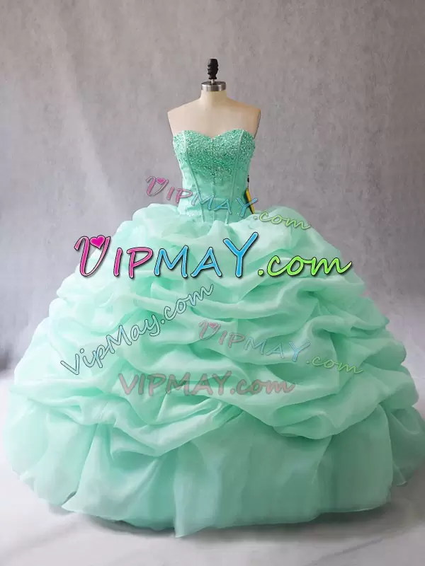 Great Apple Green Sweetheart Lace Up Beading and Pick Ups Quinceanera Gowns Sleeveless