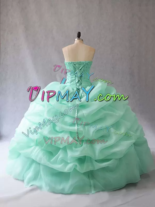 Great Apple Green Sweetheart Lace Up Beading and Pick Ups Quinceanera Gowns Sleeveless