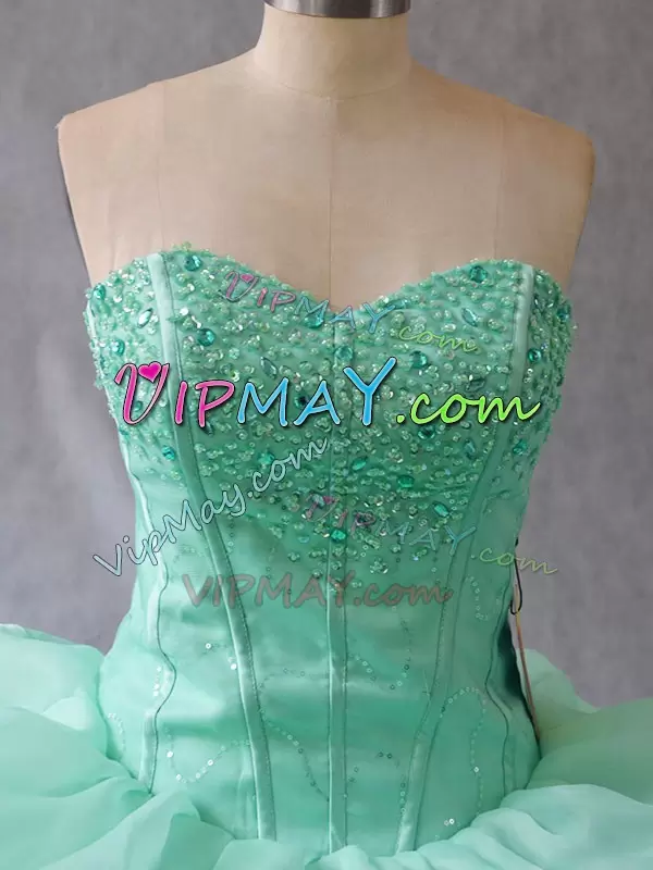 Great Apple Green Sweetheart Lace Up Beading and Pick Ups Quinceanera Gowns Sleeveless