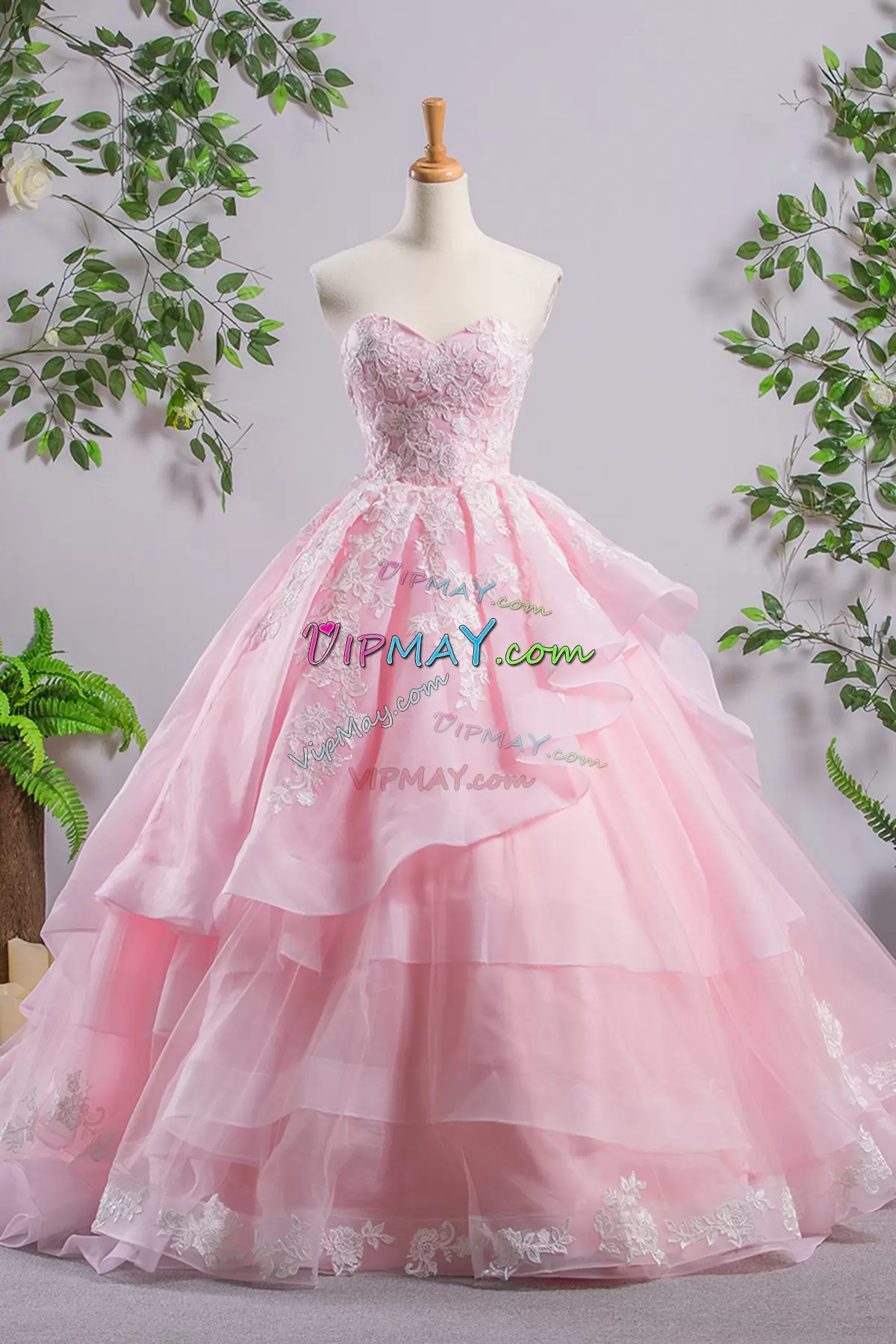 New Arrival Pink Ball Gowns Tulle Sweetheart Sleeveless Embroidery and Ruffled Layers Floor Length Lace Up Sweet 16 Dresses