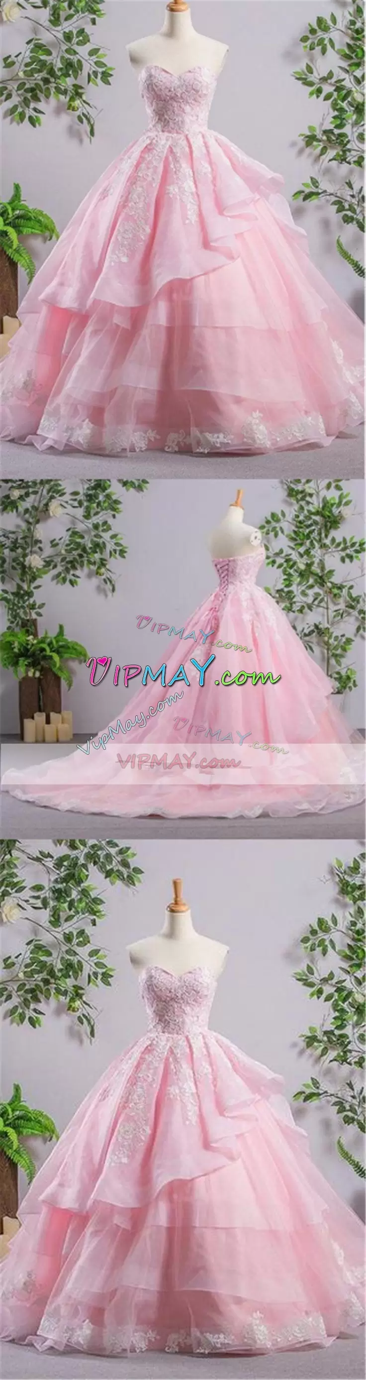 New Arrival Pink Ball Gowns Tulle Sweetheart Sleeveless Embroidery and Ruffled Layers Floor Length Lace Up Sweet 16 Dresses