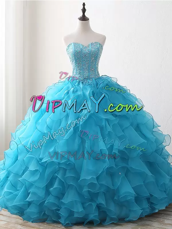 Top Selling Baby Blue Sweetheart Neckline Beading and Ruffles Quinceanera Dresses Sleeveless Lace Up