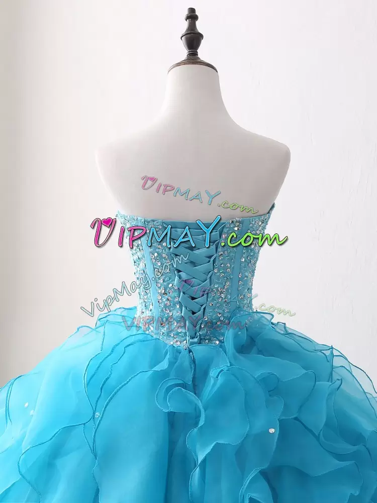 Top Selling Baby Blue Sweetheart Neckline Beading and Ruffles Quinceanera Dresses Sleeveless Lace Up