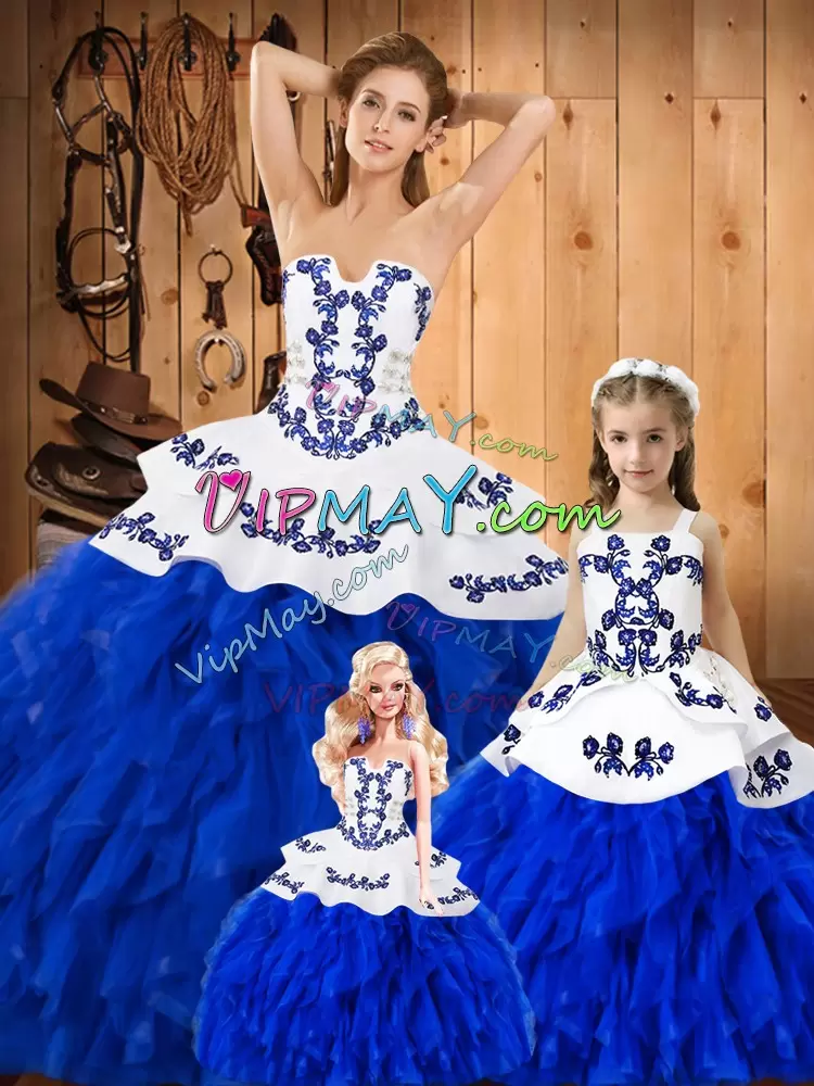 Clearance Floor Length Royal Blue Quinceanera Gown Strapless Sleeveless Lace Up