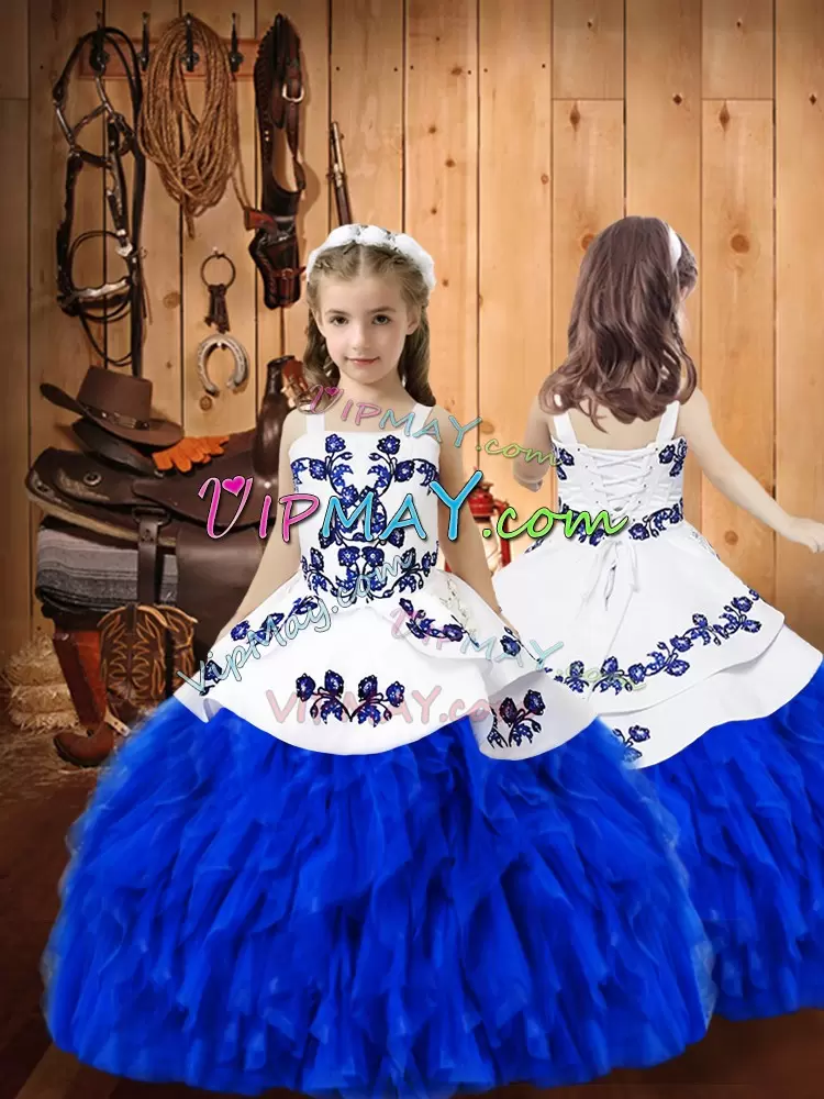 Clearance Floor Length Royal Blue Quinceanera Gown Strapless Sleeveless Lace Up