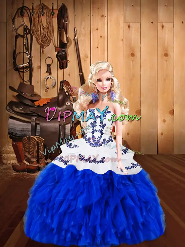 Clearance Floor Length Royal Blue Quinceanera Gown Strapless Sleeveless Lace Up