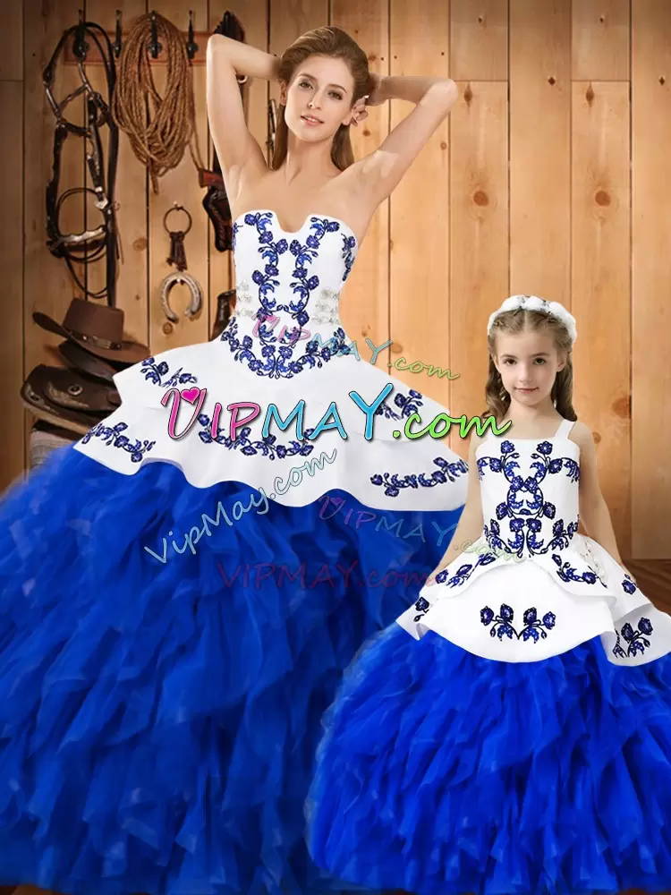 Clearance Floor Length Royal Blue Quinceanera Gown Strapless Sleeveless Lace Up