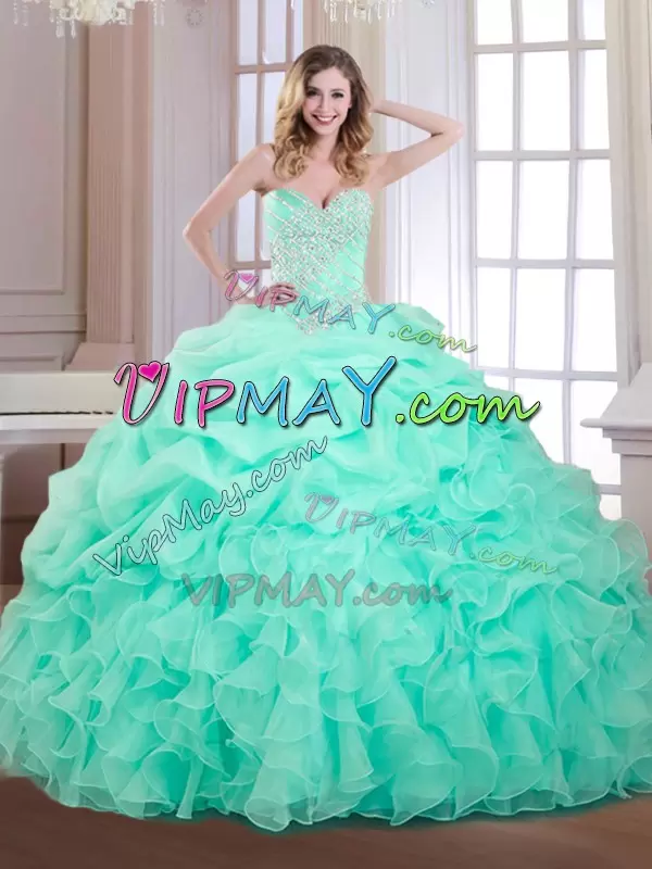 Floor Length Ball Gowns Sleeveless Apple Green Quinceanera Dress Lace Up