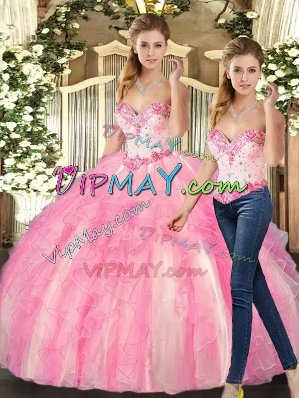 Trendy Organza Sleeveless Floor Length Quinceanera Dresses and Beading and Ruffles