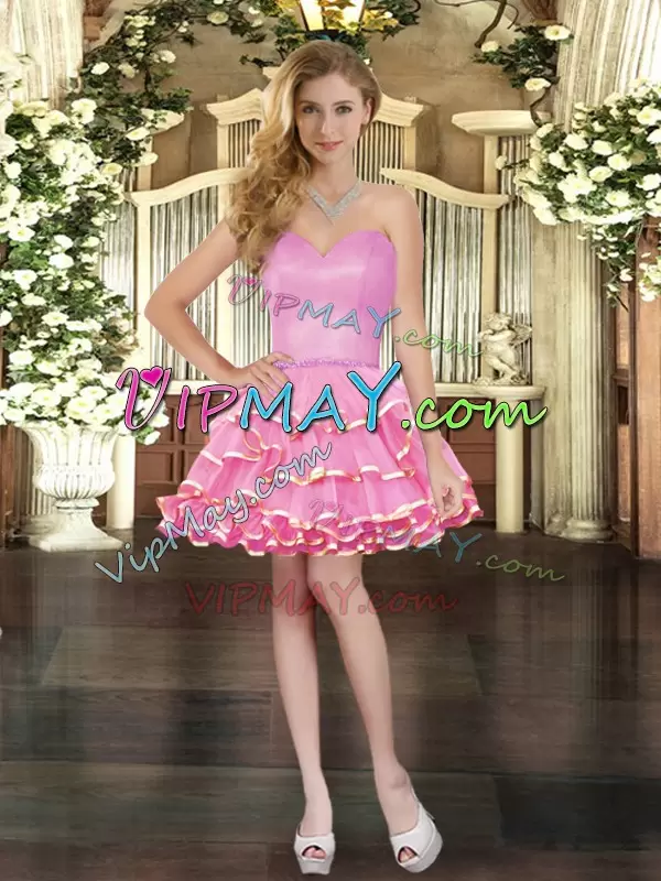 Three Pieces Sweet 16 Quinceanera Dress Rose Pink Sweetheart Organza Sleeveless Floor Length Lace Up