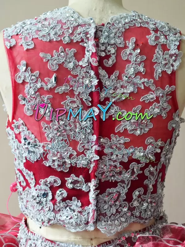 Fancy Red Scoop Zipper Beading and Lace and Appliques Quinceanera Gowns Brush Train Sleeveless