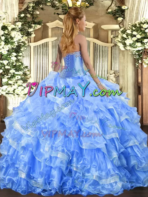 Baby Blue Sleeveless Beading and Ruffled Layers Floor Length Sweet 16 Dress