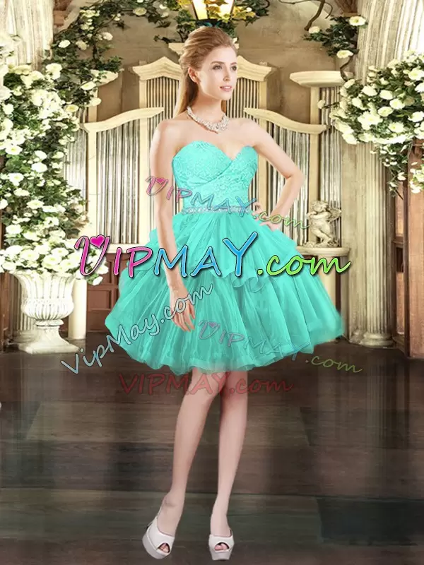 Luxury Ruffled Layers Ball Gown Prom Dress Aqua Blue Lace Up Sleeveless Floor Length