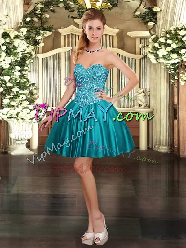 Popular Teal Lace Up Sweet 16 Dress Beading Sleeveless Floor Length