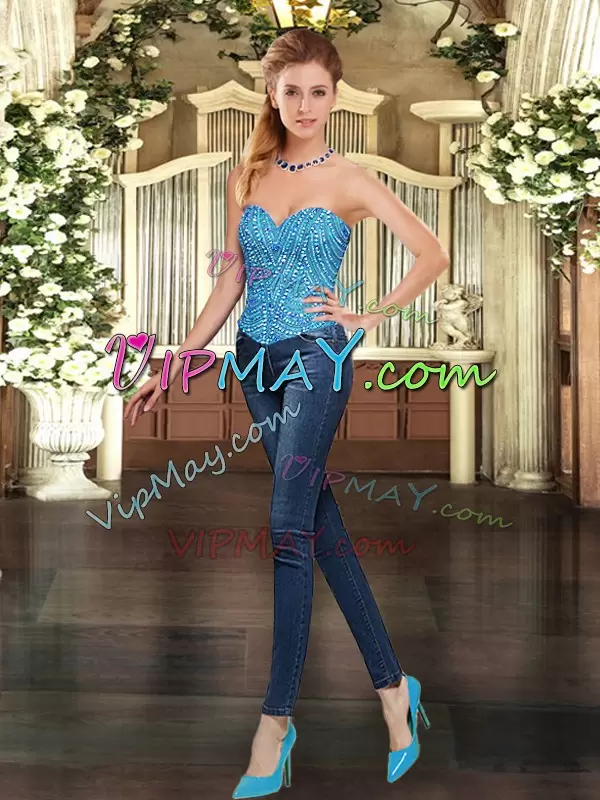 Popular Teal Lace Up Sweet 16 Dress Beading Sleeveless Floor Length