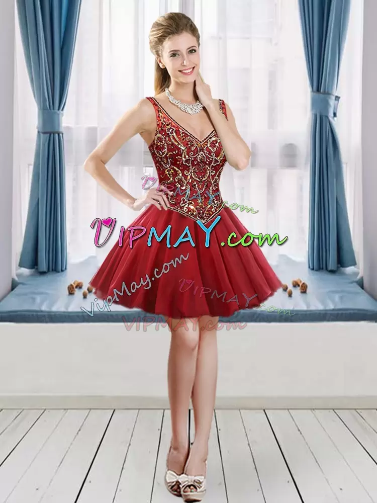 Noble Wine Red Sleeveless Floor Length Beading and Embroidery Lace Up Vestidos de Quinceanera V-neck