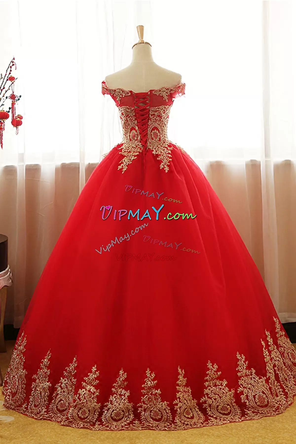 New Style Red Sleeveless Tulle Lace Up Vestidos de Quinceanera for Military Ball and Sweet 16 and Quinceanera