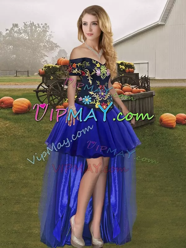 Gorgeous Royal Blue Lace Up Ball Gown Prom Dress Embroidery Sleeveless Floor Length