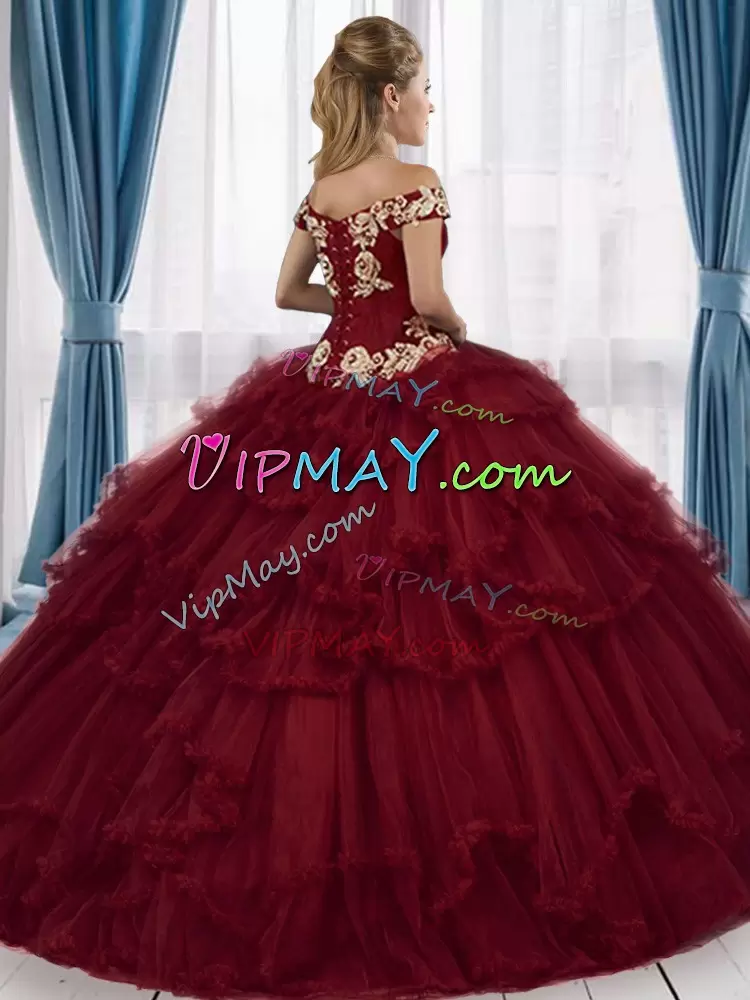 Royal Blue Ball Gowns Tulle Off The Shoulder Sleeveless Beading and Appliques Floor Length Lace Up Ball Gown Prom Dress