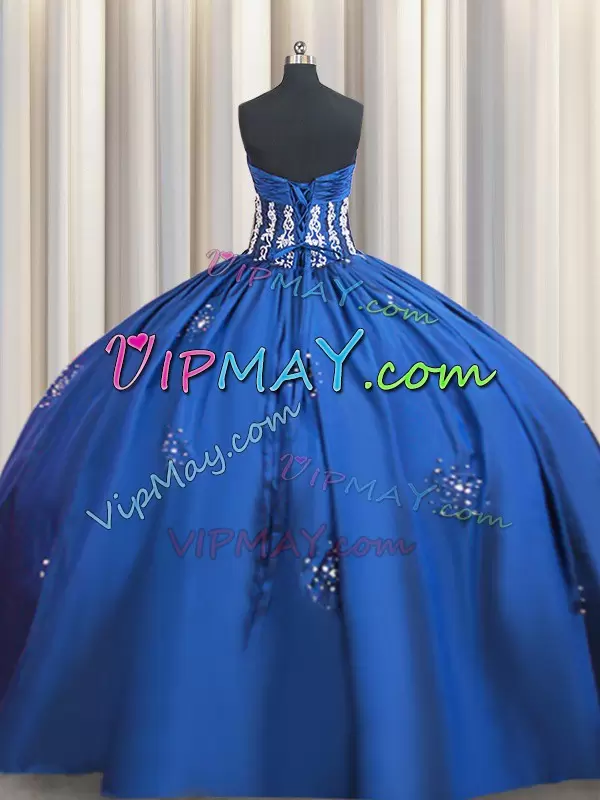 Sweetheart Short Sleeves Taffeta Ball Gown Prom Dress Beading and Appliques Lace Up